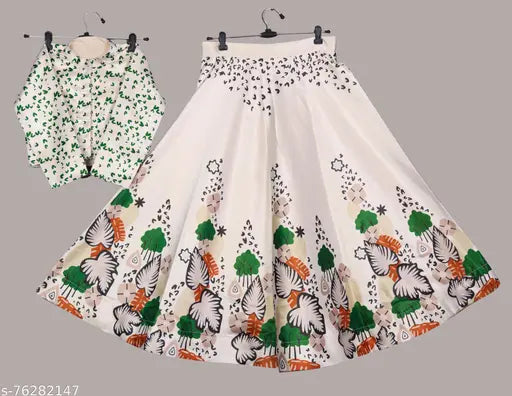 Vozfid Girl's floral satin semi-stitched lehenga choli, digital printed, 23-35 inch sizes available for ages 2-15 years old