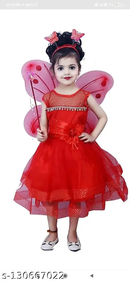 Red embellished net sleeve baby Qn piri dress, Indian fashion for 12-18 months