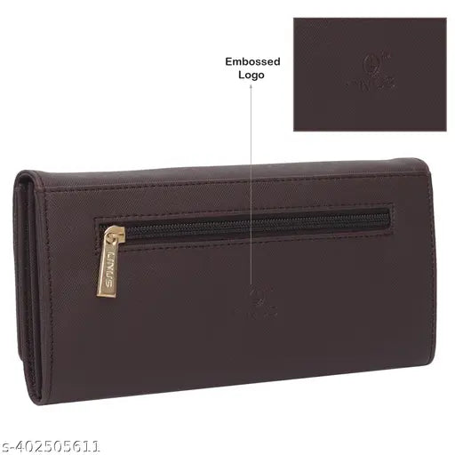 Black leather women's casual clutch wallet, zip closure, card slots
