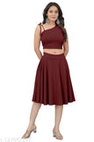Maroon pure cotton lycra mini skater skirt, flared party wear for women knee length, western style free size