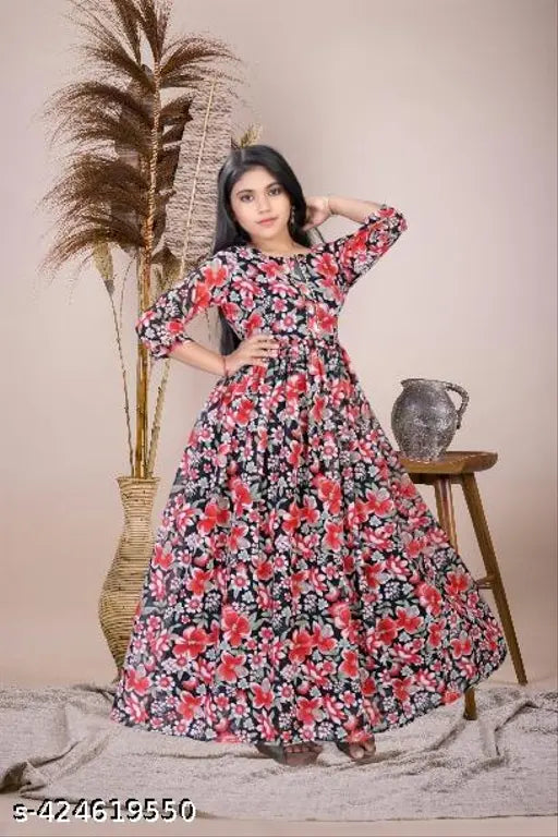 White organic georgette Anarkali kurta with kali prints, three-quarter sleeves, for special occasions
