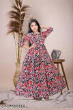 White organic georgette Anarkali kurta with kali prints, three-quarter sleeves, for special occasions