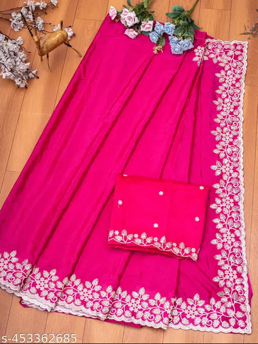 Intricate cotton thread embroidery on chiffon saree fabric with 3mm cording, free size, India