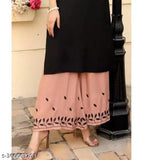 Peach and Black Embroidered Rayon Kurta with Calf-Length Print, Elegant Festive Wear for Women