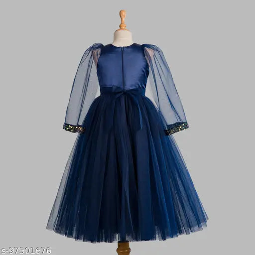 Navy blue cotton sleeveless party dress for girls, printed net toy balloon design, aged 1-2 years