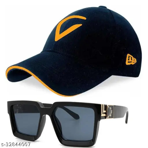 Voguish cotton baseball caps, brand logo pattern, men's style, Made in India - 2 pack