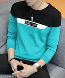 Soft cotton blend full sleeve print round neck t-shirt for men, colorblocked design - perfect for athletic activities, machine washable, made in India