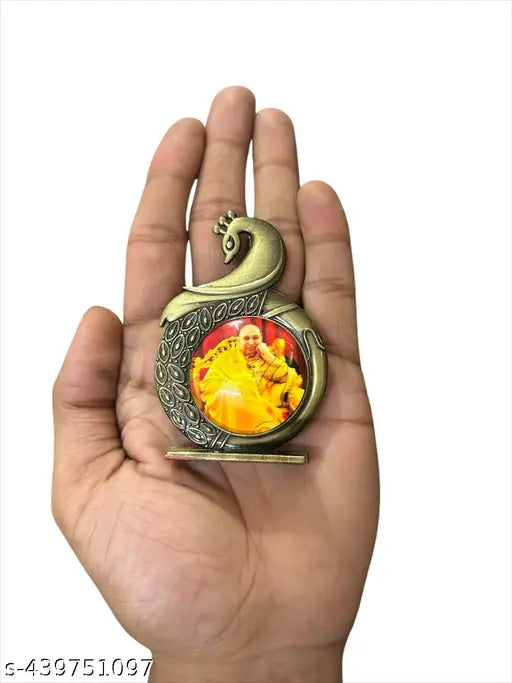 Metal GuruJi car dashboard decor, green Peacock Shukrana Guru Ji office table artisan-made religious idol