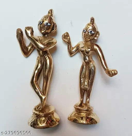 Brass Radha Krishna Yugal Jodi Idol, 5 inch, 450 gram - Authentic Indian Krishna statue for Puja