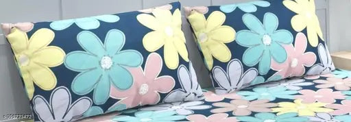 Premium cotton, supersoft king size fitted bedsheets with 2 pillow covers for double bed. Floral print, fits up to 4-10 inches mattresses, ideal for summer
