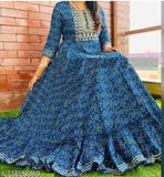Alisha sensational kameez with floral pattern, blue color, long skirt style