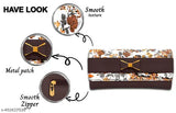 Women's brown floral clutch with metal zipper and two card slots