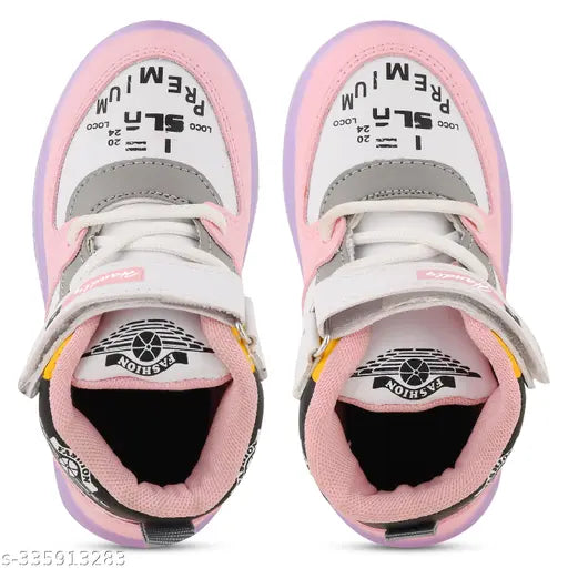 Pink LED kids shoes with Velcro closure, outdoor sports shoe for little tiny kid