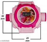 Princess Barbie themed digital watch with Princess Aurora from Sleeping Beauty and Spider-Man characters on pink plastic band
