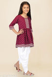 Agile Comfy Girls rayon kurta suit set with dupatta and dhoti, printed three-quarter sleeves for kids' fashion, India origin