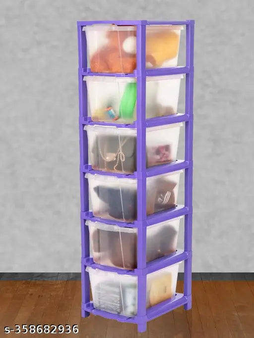 Purple 6xL plastic drawer organizer for toys, books, clothes, shoes etc. Storage solution on display