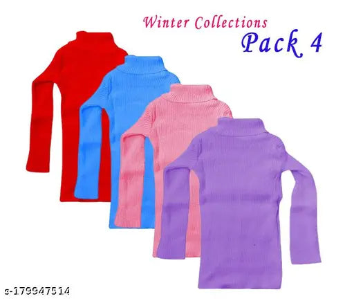 Multicolor striped woolen turtle neck sweater set for kids (4 pack) - soft, warm, and skin-friendly high necks for winter