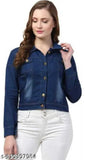 Trendy women's cotton denim blend casual jacket, full sleeve, solid pattern, long sleeves, India