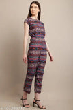 New multi floral print crepe jumpsuit for women & girls, vibrant and trendy, featuring short sleeves