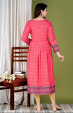 Printed viscose rayon women's gown with 34 sleeves, festive Indian fashion wear