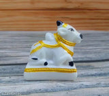 White marble Nandi Maharaj idol for home decor and car dashboard, small size, ideal for worship and gifting