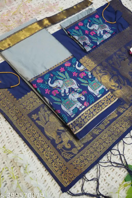South Indian style art silk unstitched half saree with litchi silk zari work, choli and dupatta. Solid colored lehenga, choli, and dupatta in 40m waist, 42m length, and 2.4m dupatta length. Tussled edges and included belt. Indian-made, ready to ship