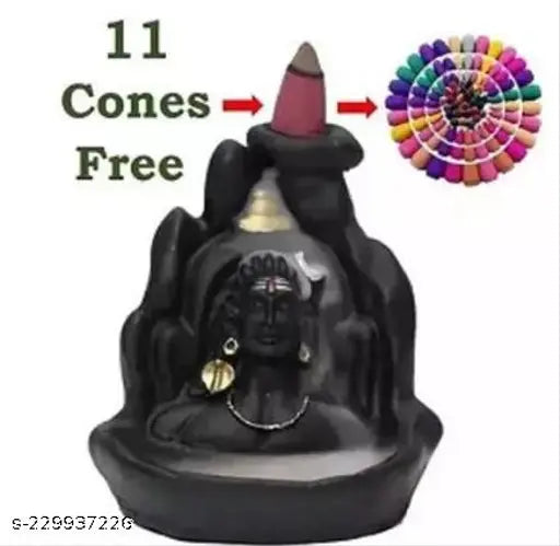 Poly resin Shiv figurine incense burner (L8cm x B7cm x H10cm), perfect gifting for Shiv ji murti