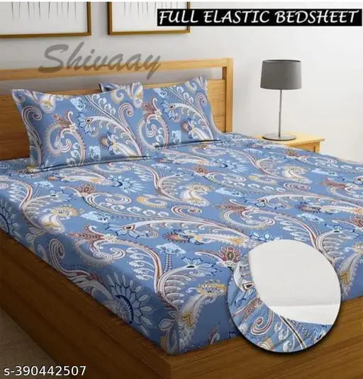 Glace cotton premium king-sized floral fitted bedsheet & 2 pillow covers - ideal for summer, hand/machine washable, fits up to 8" mattress height