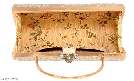 Trendy patterned fabric clutch, gold buckle closure