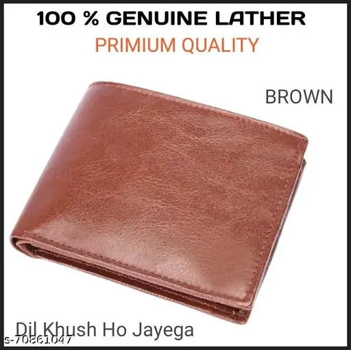 Brown leather men's wallet, 100% original lather, free size (13cm x 10cm), handcrafted in India