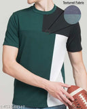 Multicolor striped round neck polyester t-shirt for men, high-quality colorblock design, perfect for casual wear