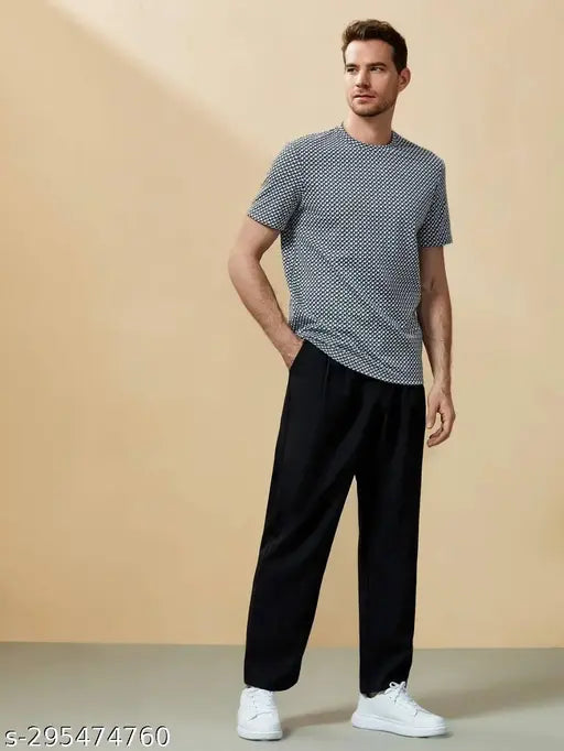 Multicolor printed cotton blend men's checked round t-shirt, short sleeves, breathable for all seasons