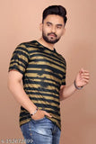 Gold striped short-sleeve t-shirts, smoothly stretchable fabric for men, India-made