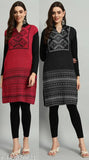 Two women's wool kurta sets in solid colors, perfect for formal wear