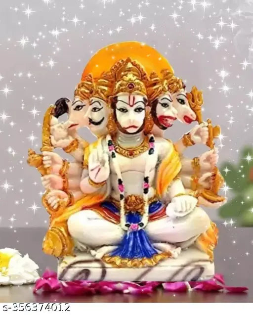 Multicolor polyresin Panchmukhi Hanuman idol, ideal for home pooja or office use (10cm x 14cm x 7cm)