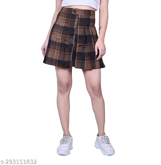 Woman's cotton checked skirt, size 26/28/30/32, casual vintage pattern, made in India