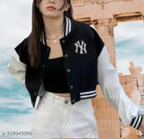 Black fleece colorblocked women's jacket with long sleeves, sizes XS-XL, made in India