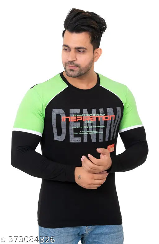 Cotton blend solid t-shirt, printed full sleeve for men's summer casual wear
