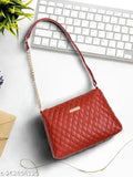 Red leather quilted women's slingbag
