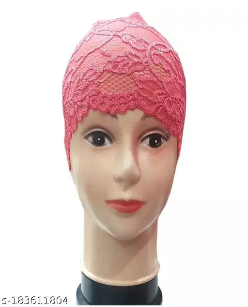 Elegant pink lace band under hijab for comfort and style