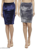 Navy blue/grey velvet high waist versatile pencil skirt pack of 2 - Effortlessly feminine, versatile velvet skirts for work or special occasions, custom fit with wide elastic band and back slit