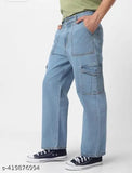 Men's blue denim cargo jeans, six pocket