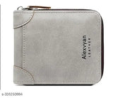 Grey leather bifold men's wallet with 2 pockets and 5 card slots, perfect for boys, gents, or male accessory