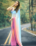 White chiffon cotton silk saree, latest trending design for women, free size