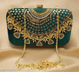 Black velvet clutch, sequined detailing, statement necklace