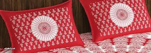 Rajasthani Traditional Design, Jaipuri Paisley Print Cotton Queen-Size Flat Bedsheet with 2 Pillow Covers for Home/Hotel