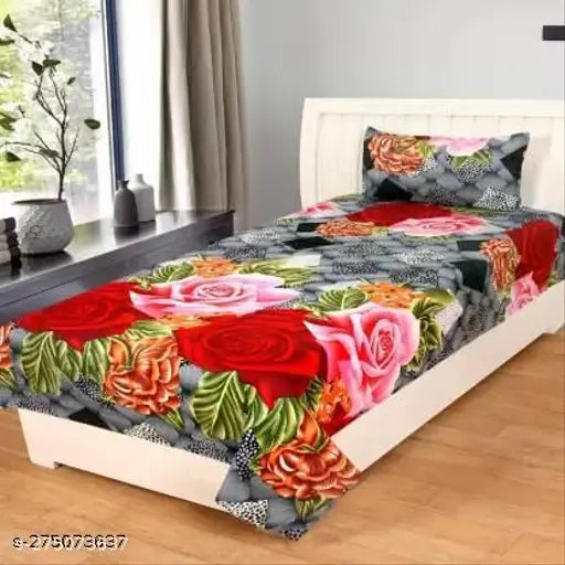 Soft cotton 3D printed microfibre flat sheet, floral pattern, set of 2 (AMB36) - luxurious, skin-friendly, long-lasting bedding from Jadim Enterprises