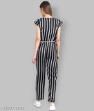 Black crepe striped zebra jumpsuit on hanger, available in various sizes XS-XXXXL