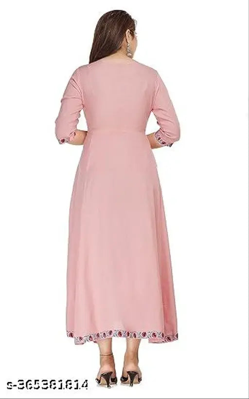 Rayon embroidered Anarkali Kurta for women, solid combo in soft, breathable fabric. M (38in bust, 49in length) & L (42in bust, 49in length). Indian-made, perfect for evening events