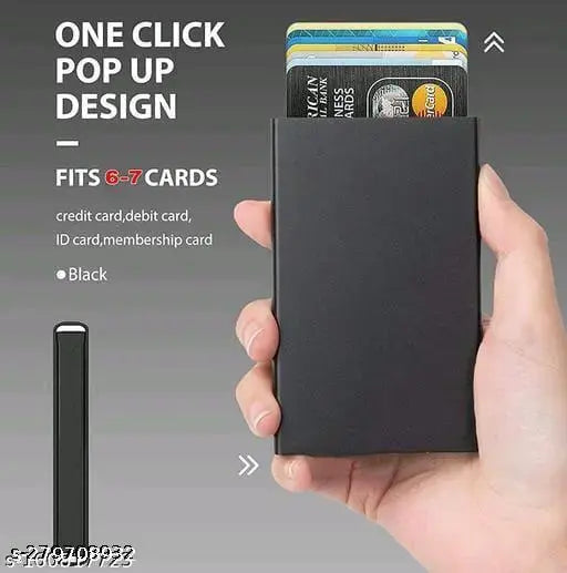 Solid metal 7-card front look pressing card holder, free size (9x6 cm), Indian-crafted accessory for organizing business cards